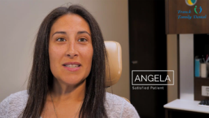 Angela sitting at Franck Family Dental telling her dentist story